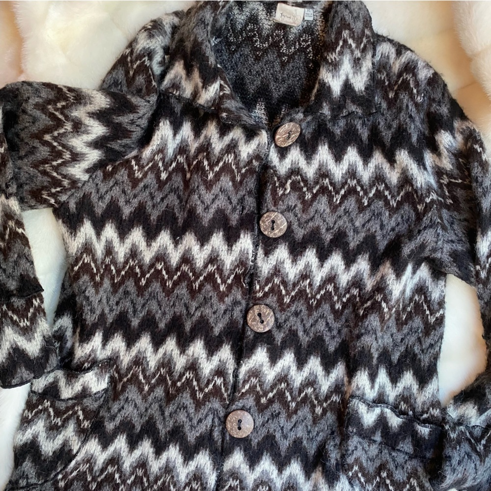 Vintage Chevron Wool Pattern Brown Button Down Ca… - image 2